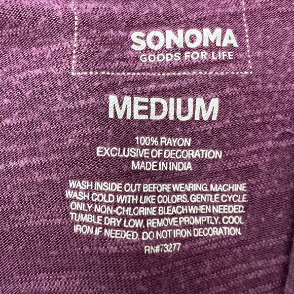 Sonoma (M) Purple Floral Embroidered Roll-Tab Sleeve Henley Tee Shirt - Picture 8 of 8